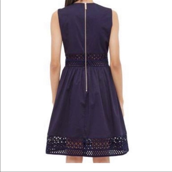 Ted Baker London Navy Blue Eyelet Crochet Lace Panel Fit & Flare Dress - Picture 4 of 11